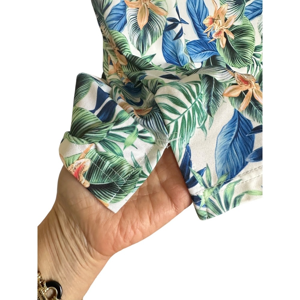 IZOD Golf Mens XL‎ Tropical Floral Palm Print Performance Polo Shirt Blue Green - Picture 4 of 7
